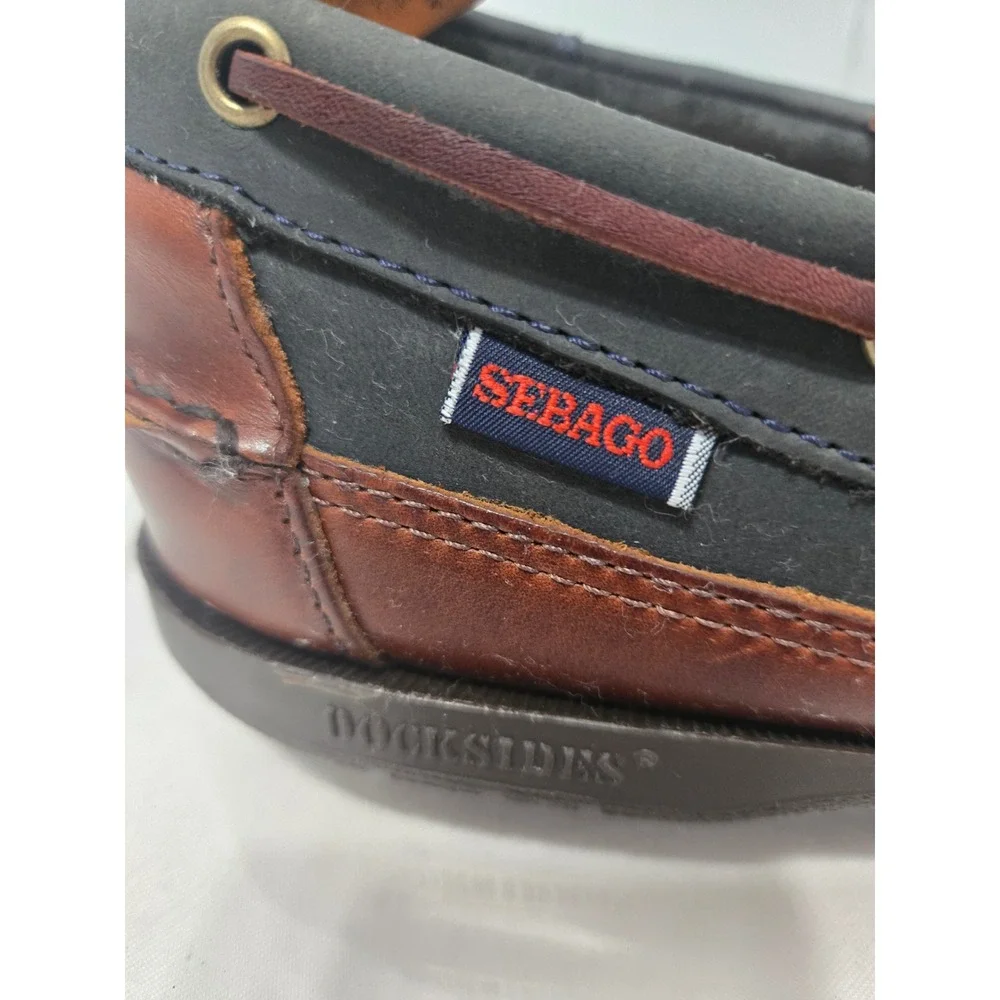 Sebago Docksides Mens Navy Blue Brown Leather Boat Shoes Nautical Loafers